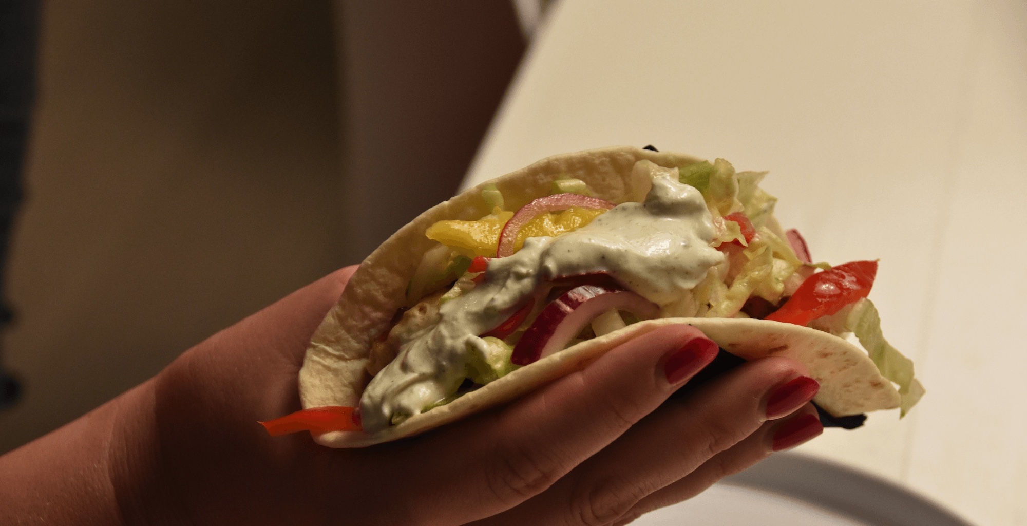 Taco’s met visburger en krokant slaatje