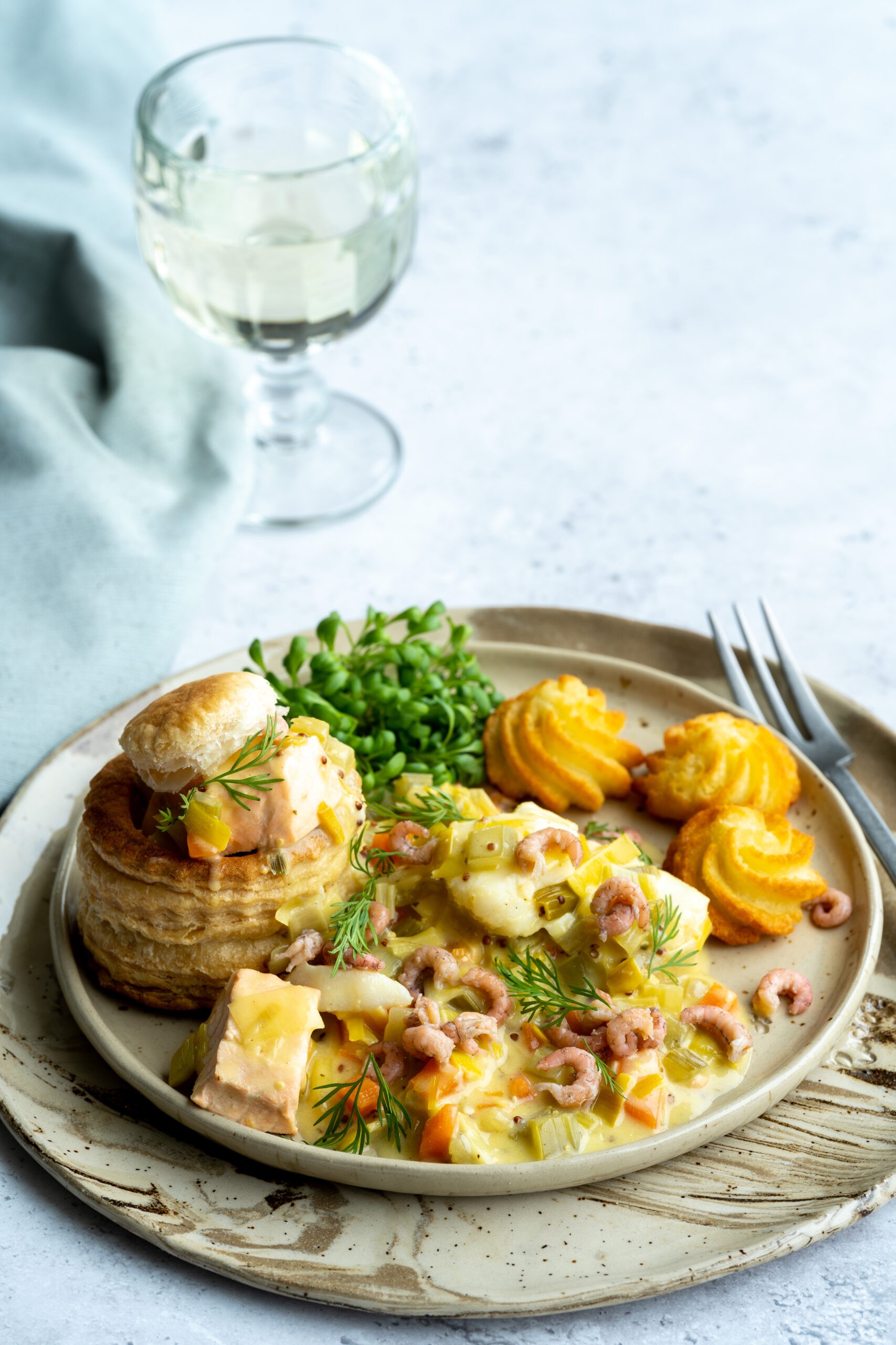 Vol au vent van vis en fijne groentjes