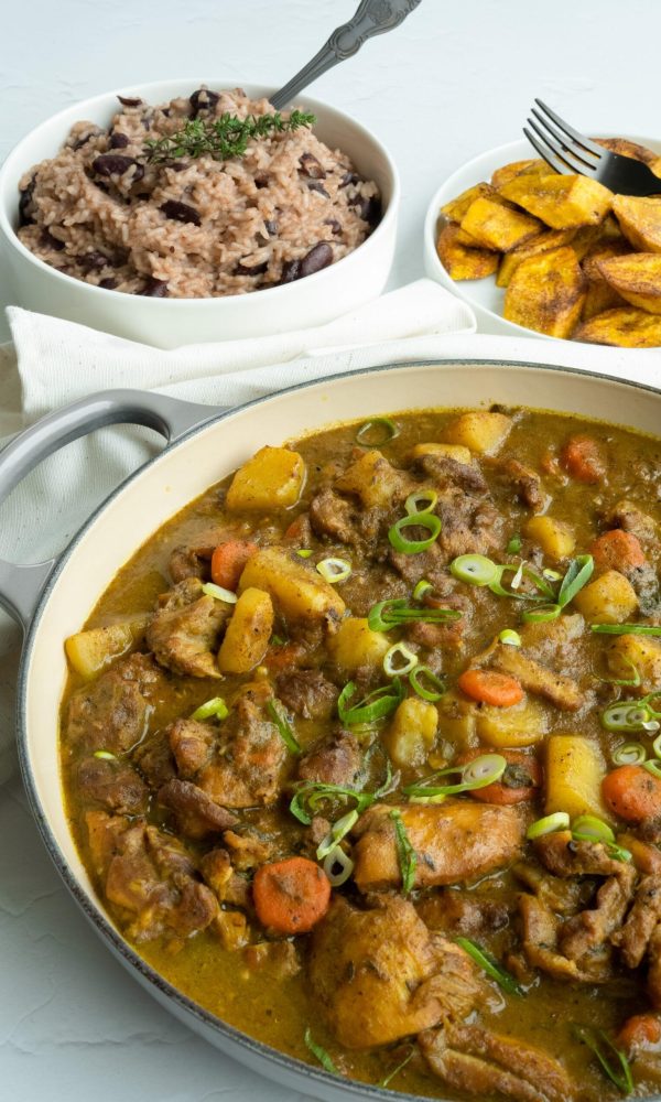 Jamaican chicken curry with rice and peas